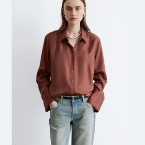 Abercrombie & Fitch Dark Brown Satin Women's Button-Up Shirt size L